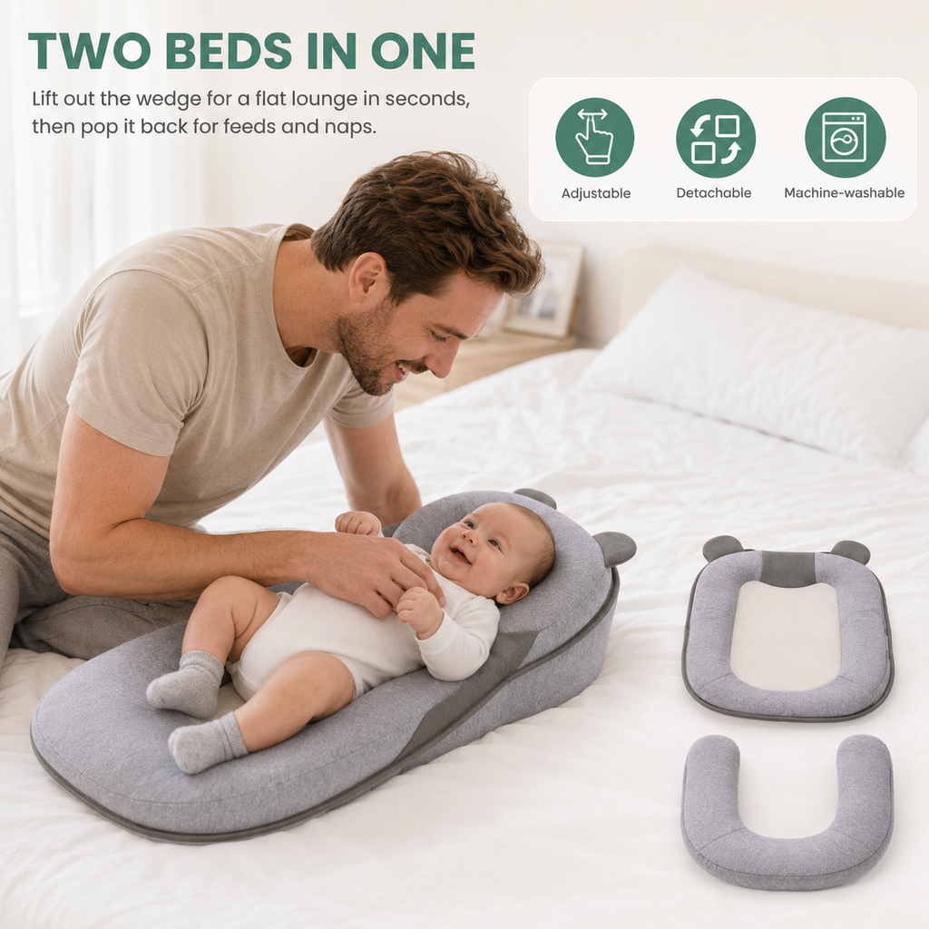 Avoria™ SleepNest - Newborn Reflux & Anti-Roll Sleep Nest - Ergonomic Wedge & Feeding Support